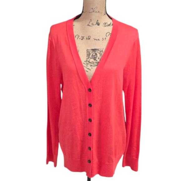 Loft Wool Blend Women's Coral Buttoned Cardigan Sweater Size XL - Picture 1 of 8